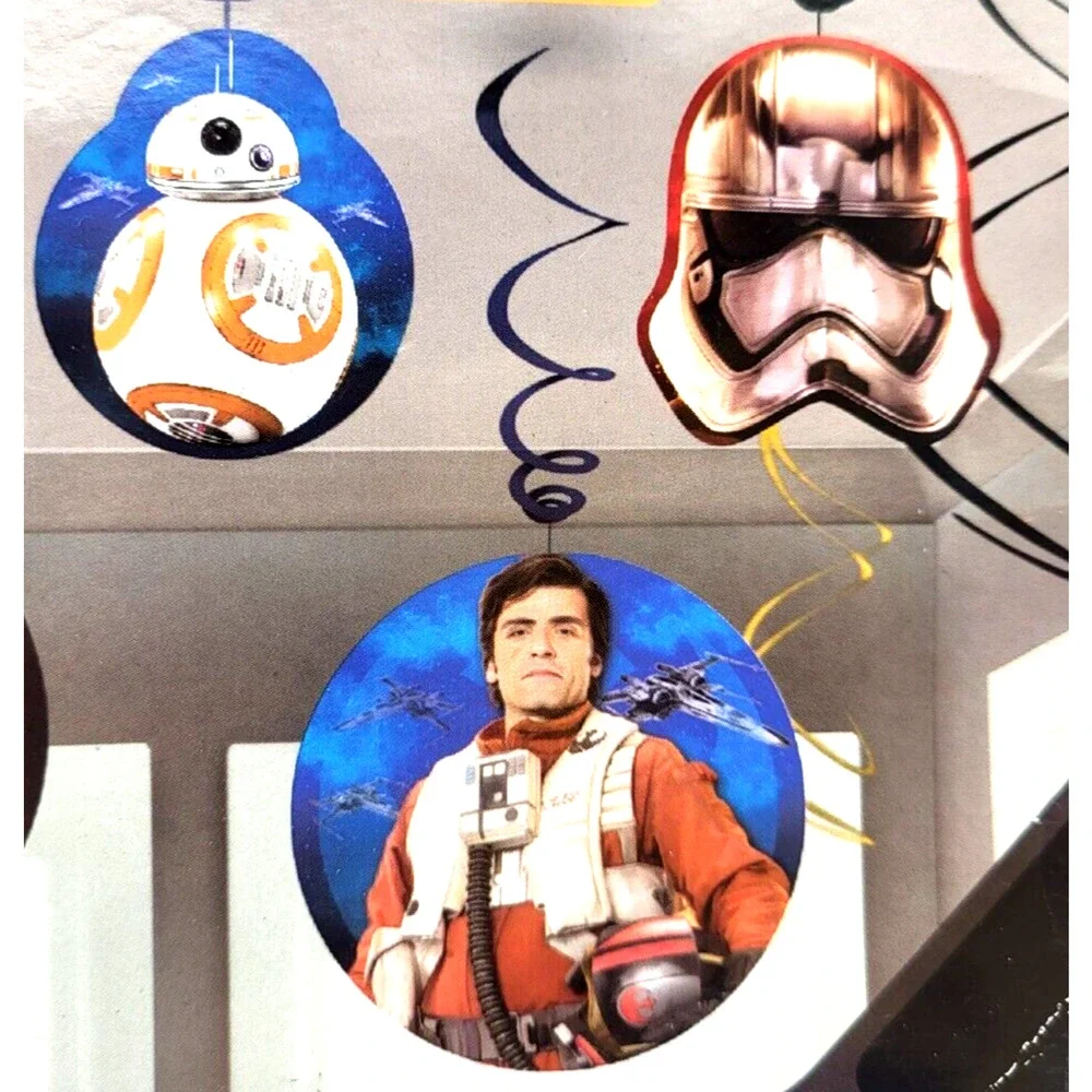 STAR WARS Swirl Decorations The Force Awakens Rey BB8 Poe Finn 12 Pieces SEALED